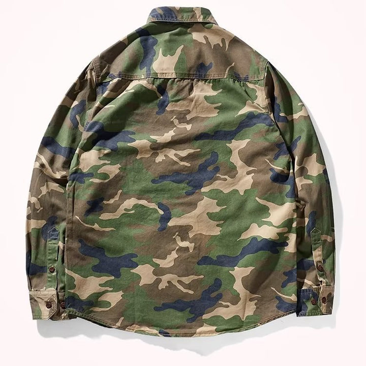 Discover the Perfect Blend of Style and Comfort with Our Men's Distressed Washed Camouflage Collar Casual Jacket
