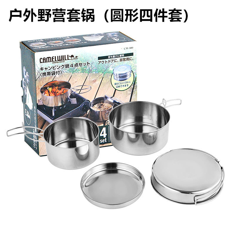Outdoor Stainless Steel Camping Cookware Set Portable Pots