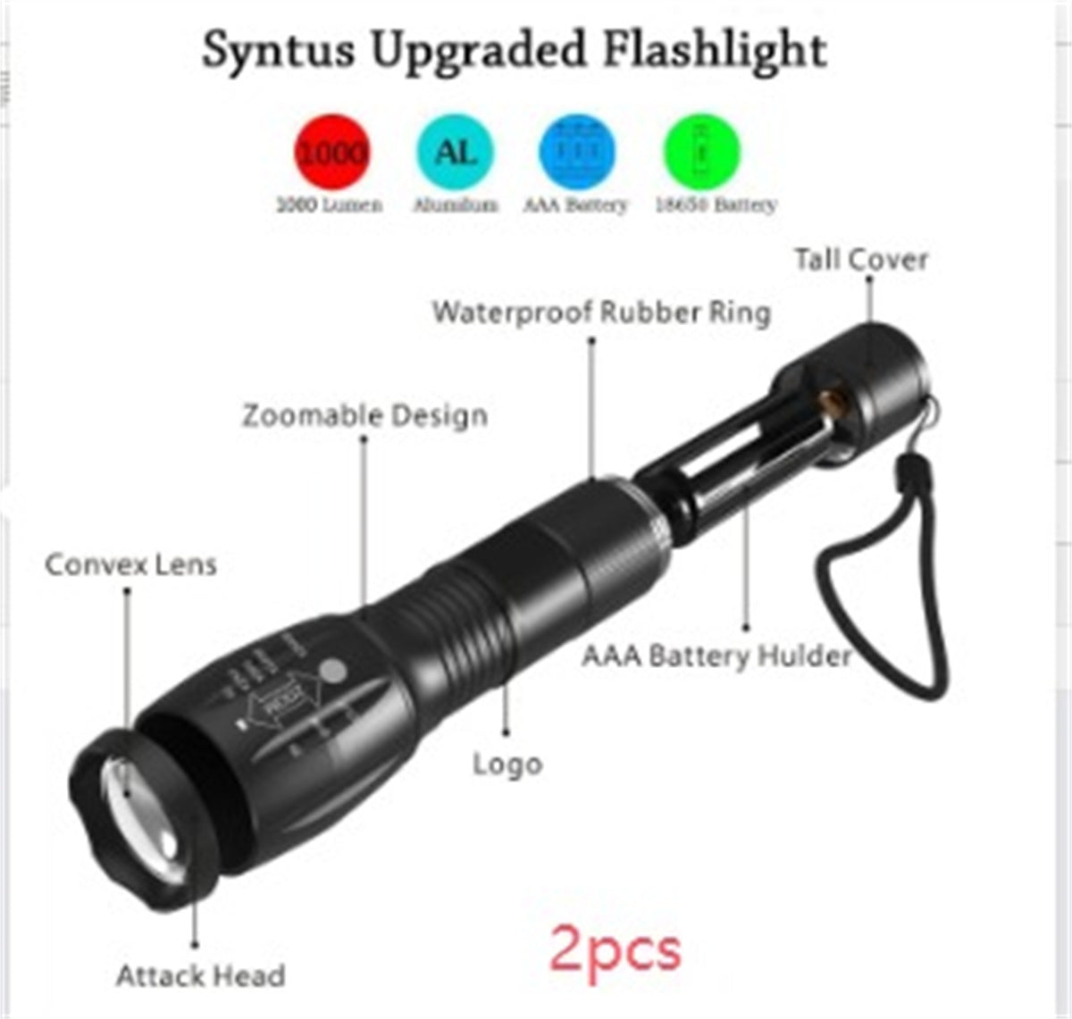 Portable Mini LED Flashlight Zoomable Torch for Hunting