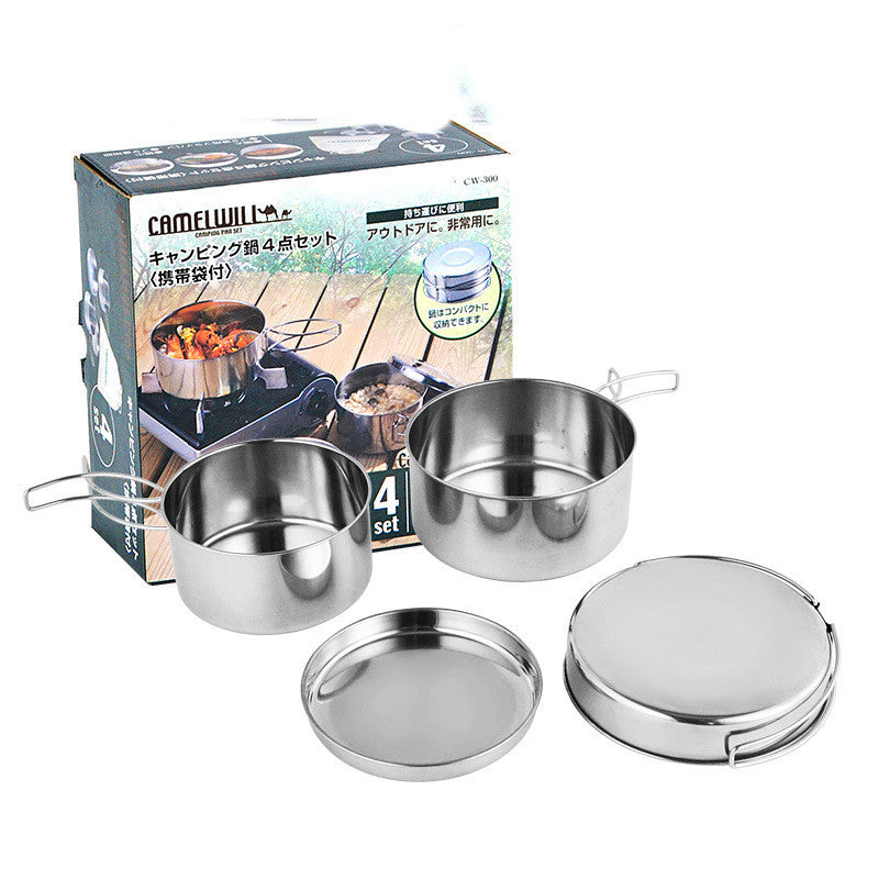 Outdoor Stainless Steel Camping Cookware Set Portable Pots