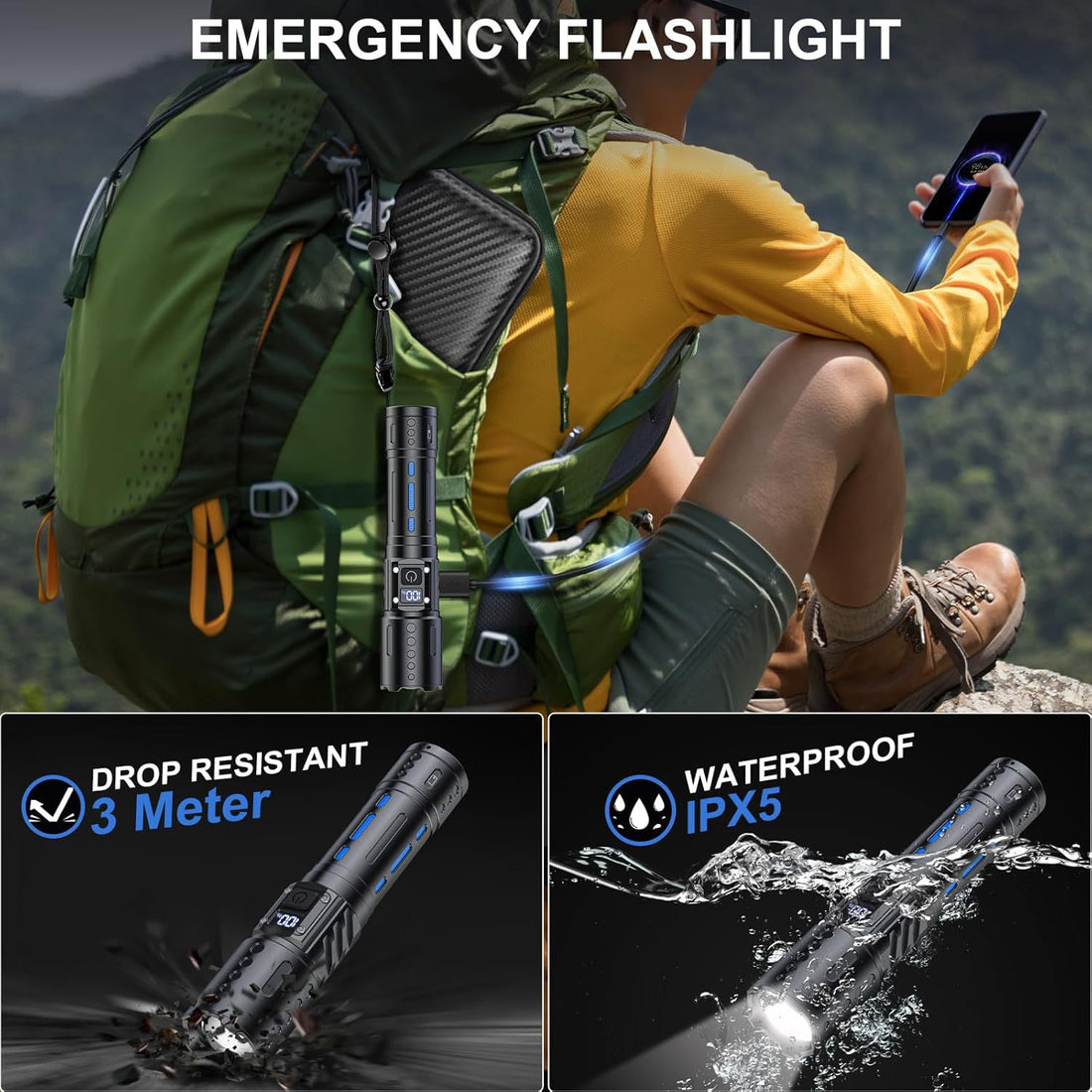 Portable Rechargeable Flashlight Strong and Lightweight for Outdoor Patrol